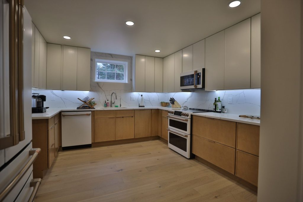 Remodeled kitchen with light oak cabinets in Old Town Alexandria, VA
