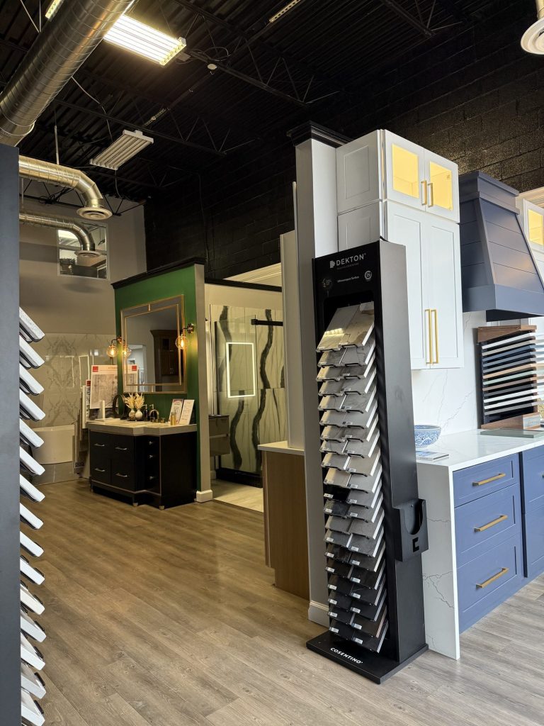 Tile and cabinetry displays at the Old Town Alexandria showroom