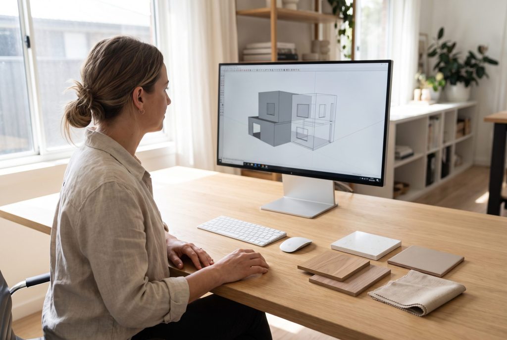 Illustration of a designer working on a 3D addition design